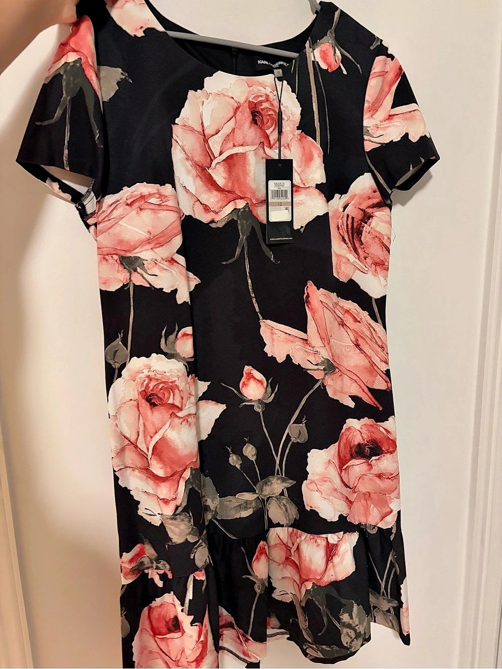NWT Karl Lagerfeld Drop Waist Floral Dress in Black & Pink
